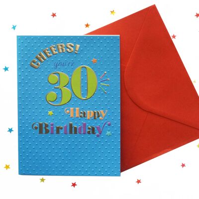 Carte d'anniversaire lumineuse et audacieuse pour le 30e anniversaire