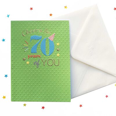 Carte d'anniversaire lumineuse et audacieuse du 70e anniversaire