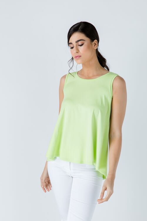 Green Sleeveless Top with Rounded Hemline