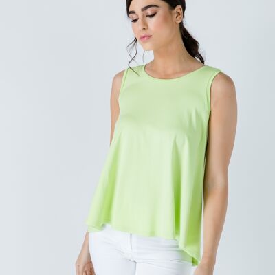 Green Sleeveless Top with Rounded Hemline