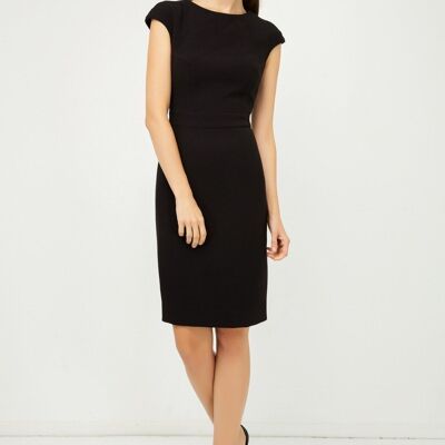 Solid Colour Dress with Cap Sleeves Black Color.