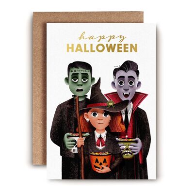 Dracula, Witch & Frankenstein Halloween Card