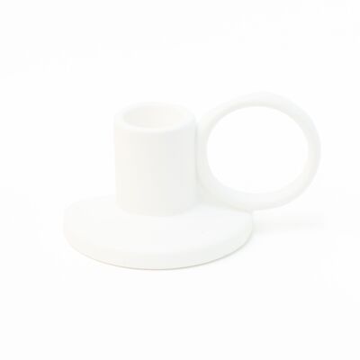 WHITE HOOP CERAMIC CANDLE HOLDERS HF