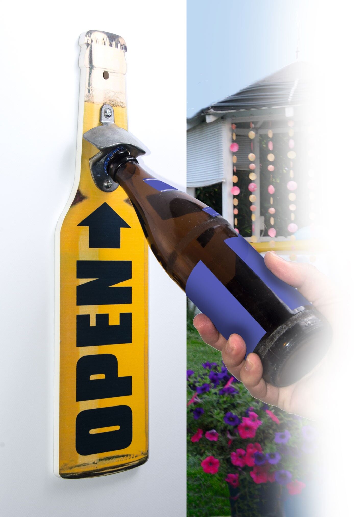 Large wall bottle opener "beer bottle" yellow