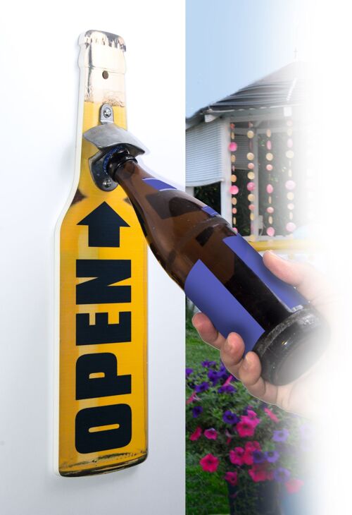Großer Wandflaschenöffner "Bierflasche"  gelb