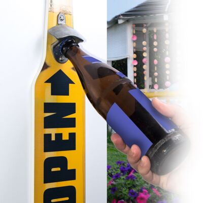 Grand décapsuleur mural "bouteille de bière" jaune