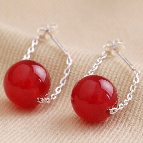 Red Agate Stone Bead Drop Earrings