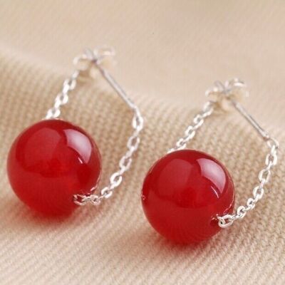 Boucles d'oreilles pendantes en pierre d'agate rouge