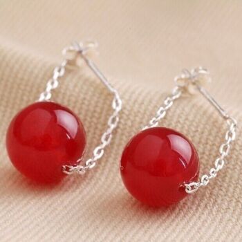 Boucles d'oreilles pendantes en pierre d'agate rouge 1