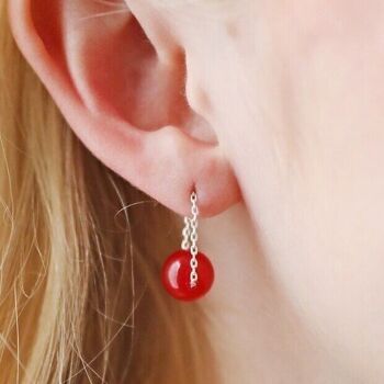 Boucles d'oreilles pendantes en pierre d'agate rouge 3