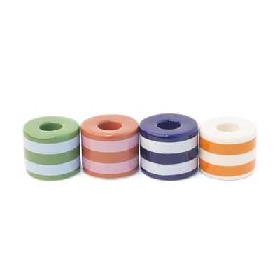 PACK OF 4 STRIPED CERAMIC CANDLE HOLDERS HF