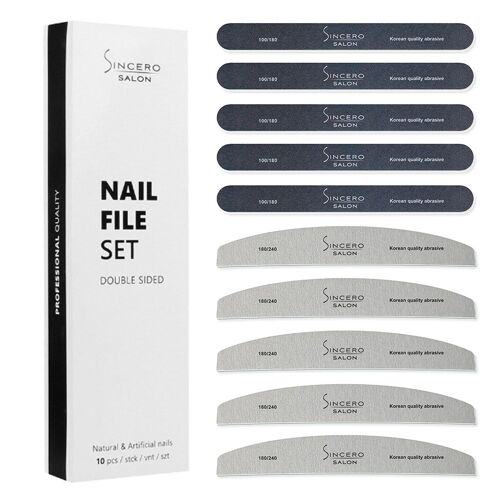 Nail Files Set "No.2", 10 PCS, Double Sided, SINCERO SALON