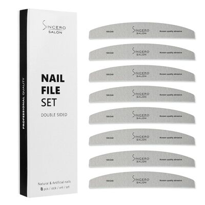 Nail Files Set "No.5", 8 PCS, Double Sided (180/240 grit), SINCERO SALON