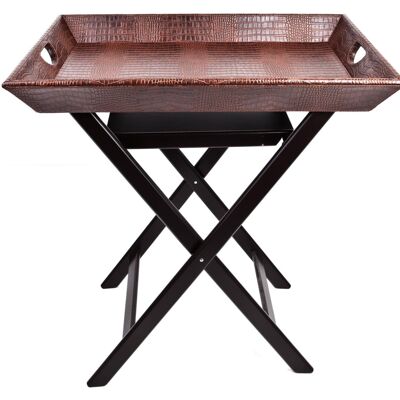 Tray - side table artificial leather crocodile light brown