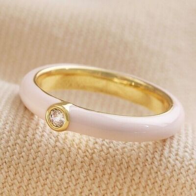 Pink Enamel Crystal Ring in Gold - M/L