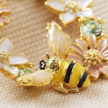 Pendants d'oreilles fleur en cristal et abeille en émail 3