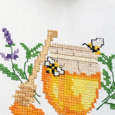 Honey-Lavender Cross Stitch DIY Tablecloth Kit, 51 x 51 cm