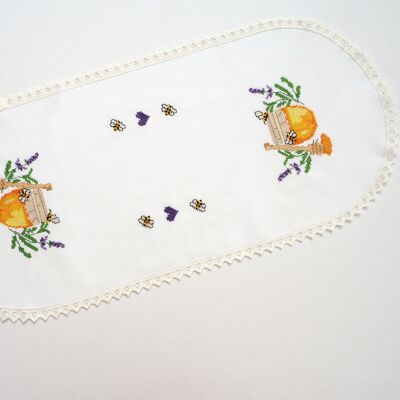 Honey-Lavender Cross Stitch DIY Round Table Runner Kit, 32 x73 cm