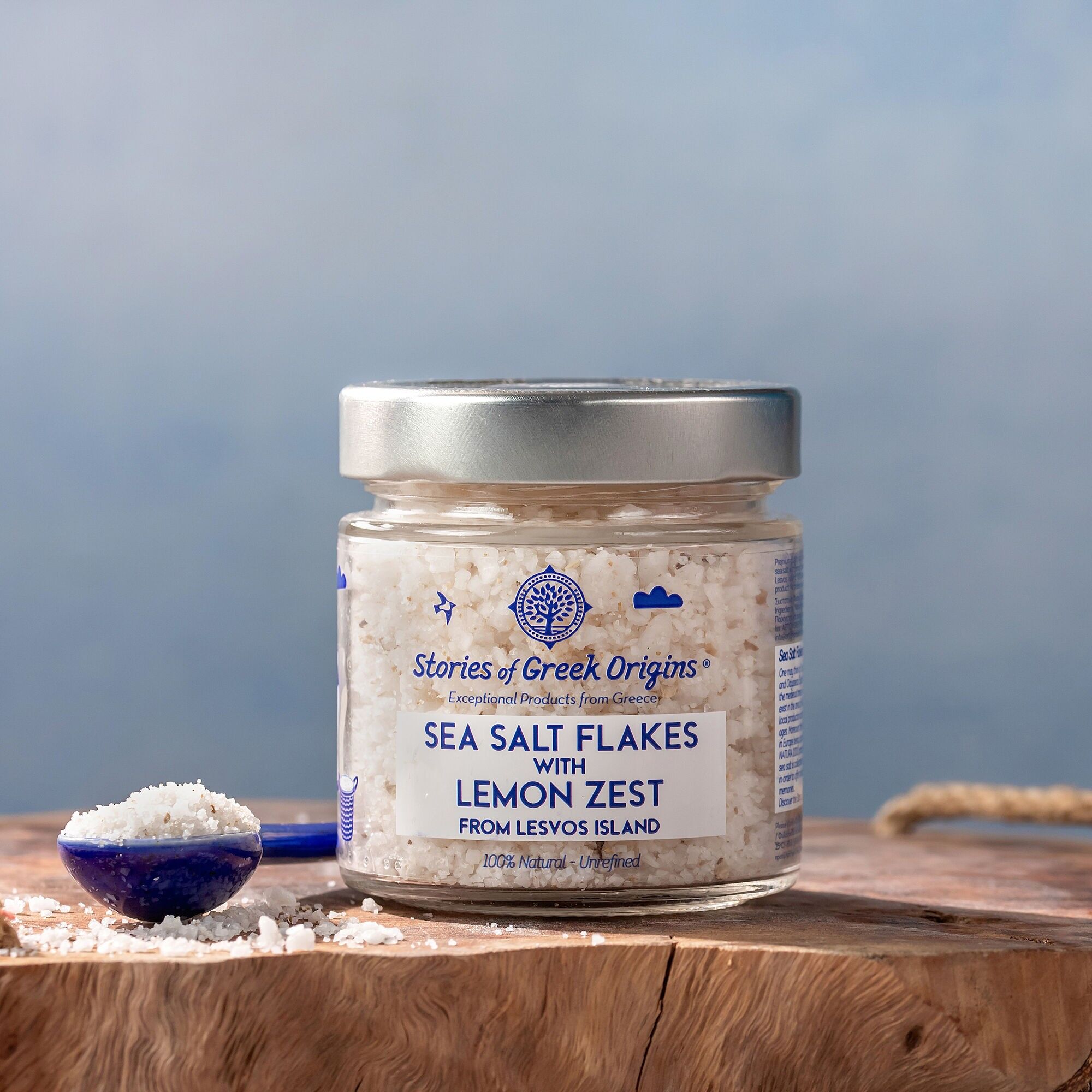 Geschichten griechischer Ursprünge Meersalzflocken mit Zitronenschale von der Insel Lesbos 220g