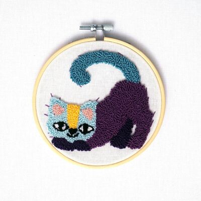 Purple Cat Punch Needle DIY Wall Hanging Kit, 12,7 cm Ø