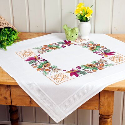 Fall Harvest Themed Cross Stitch DIY Table Topper Kit, 80 x 80 cm