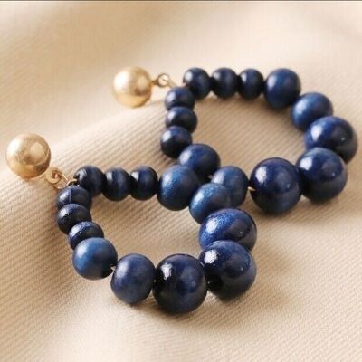 Boucles d'oreilles pendantes en perles de bois bleu marine