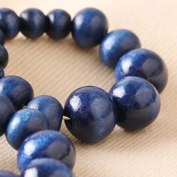 Boucles d'oreilles pendantes en perles de bois bleu marine 3