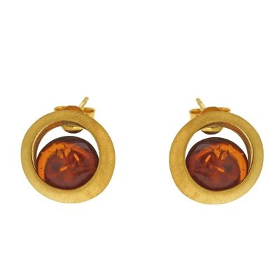 Yellow Gold Plated and Amber Island Stud Earrings and Presentation Box