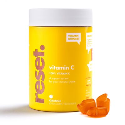 Vitamin C Gummies - Vegan - 2 Monate - Vitamine gegen Müdigkeit - Stärken Sie Ihr Immunsystem - Energie - Ohne Zuckerzusatz - Glutenfrei - Orangengeschmack - 60 Gummis - reset.