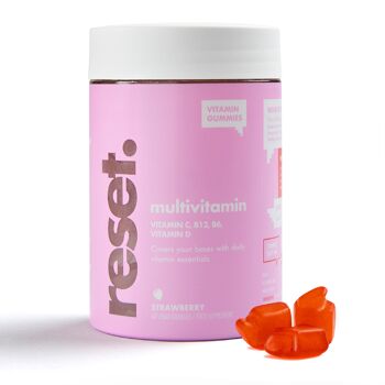 Multivitamines - Vitamines gommeuses pour adultes - Végétalien - 2 mois - Vitamines pour la fatigue - Mulvitamines pour femmes, Multivitamines pour hommes - Sans gluten - Saveur de fraise - réinitialisé. 1