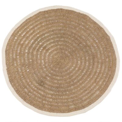 Der runde Teppich aus Seegras und Baumwolle – Naturweiß – 200
