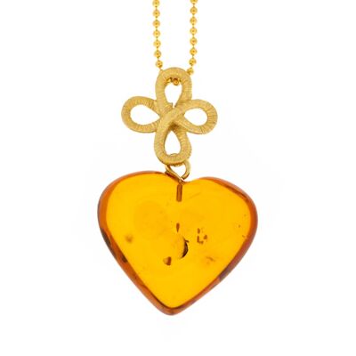 Caja de presentación y collar de corazón con nudo de ámbar y chapado en oro amarillo