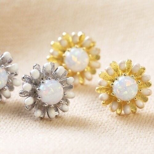 Opal and Enamel Floral Stud Earrings