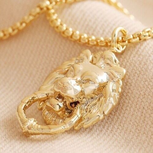 Lion Door Knocker Pendant Necklace in Gold