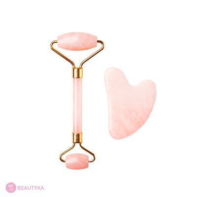 Set: rullo di quarzo rosa e Gua Sha