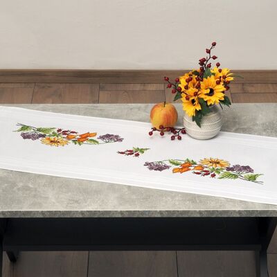 Autumn Floral Cross Stitch DIY Table Runner Kit, 40 x 100 cm