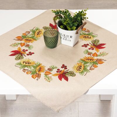 Vintage Fall Harvest Cross Stitch DIY Table Topper Kit, 77 x 77 cm