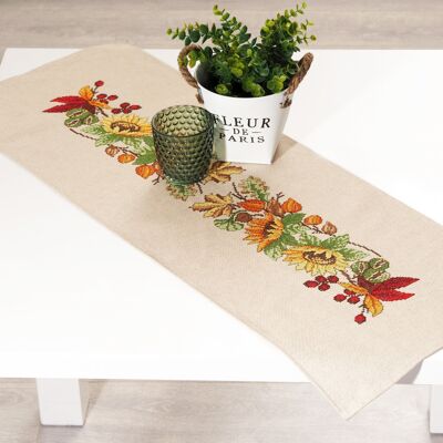 Vintage Fall Harvest Cross Stitch DIY Table Runner Kit, 36 x 90 cm