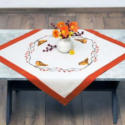 Autumn Robin Embroidery DIY Table Topper Kit, 80 x 80 cm