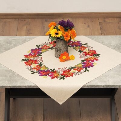 Autumn Colors Foliage Embroidery DIY Table Topper Kit, 72 x 72 cm