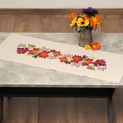 Autumn Colors Foliage Embroidery DIY Table Runner Kit, 35 x 95 cm