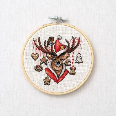 Santa's Deer Cross Stitch DIY Wall Hanging Kit, 12,7 Ø