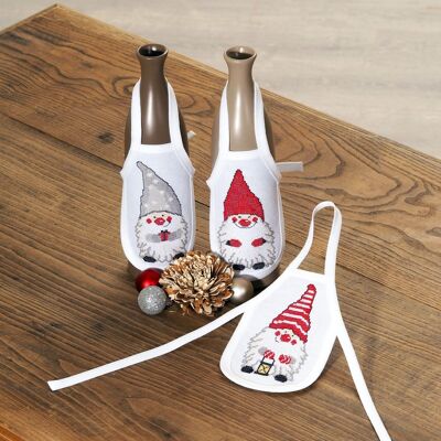 Holiday Gnomes Cross Stitch DIY Bottle Aprons Kit, 10 x 15 cm