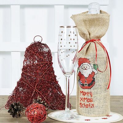 Santa Claus Cross Stitch DIY Bottle Bag Kit, 10 x 31 cm