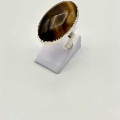 Silver ring with a 15x25mm Tigereye