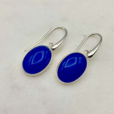 Pendentif d'oreille en Argent avec une Agate Bleue 13x18mm