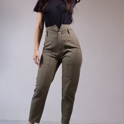 Hose mit extra hoher Taille in Khaki