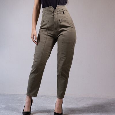 Hose mit extra hoher Taille in Khaki