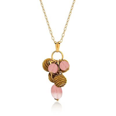 Necklace Mia Bio in Golden Grass - Pink Quartz