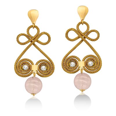 Earrings Amelie Bio in Golden Grass - Pink Quartz